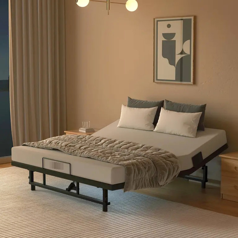 Structure de grand lit avec fonction zéro gravité, inclinaison réglable, charge, deux moteurs silencieux, base électrique de taille moderne pour la chambre à coucher, gravité, matelas en mousse viscoélastique compatible avec dessous de lit