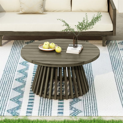 Table basse d'extérieur en bois d'acacia - ronde - finition grise - pour cour arrière / balcon