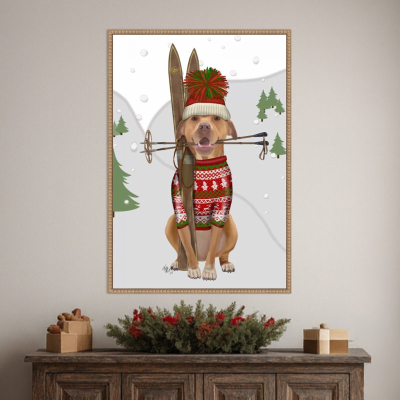 «Pitbull Skiing» par Fab Funky, impression sur toile encadrée