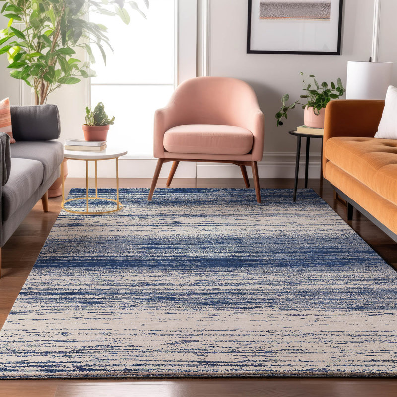 Premium Machine Washable Prisco Navy Rug, Rectangle 9' x 12'