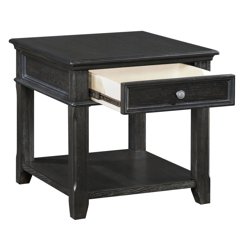 Table de salon gris anthracite en bois avec tiroir, tablette et fonctions de charge