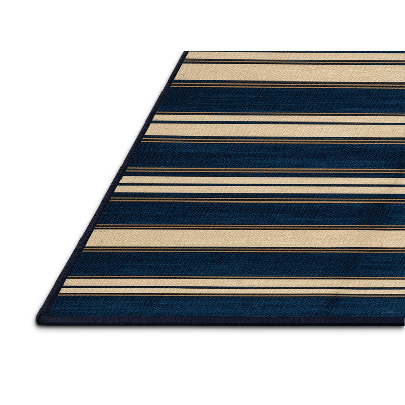  Tapis lavable à rayures crème bleu foncé, Rectangulaire 7 pi x 10 pi
