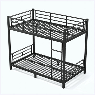 Twin XL over Twin XL Metal Bunk Bed for Teens & Adults, Space-Saving, Noise Reduced, No Box Spring Needed, Convertible to 2 Beds, Black