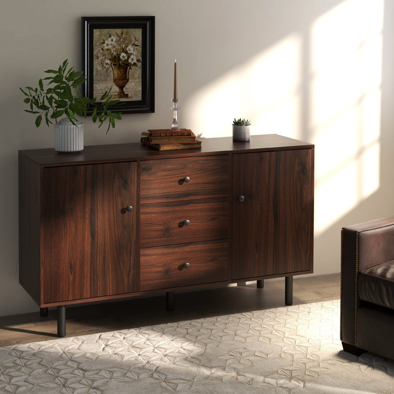 Armoire, 2 armoires, 3 tiroirs, tablette réglable, brun rustique, pour la salle à manger, le vestibule, la console de rangement, les armoires et le salon, la cuisine