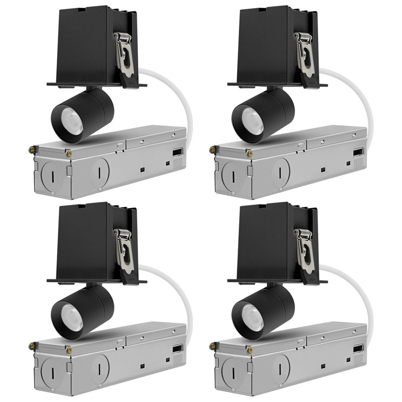 Projecteur encastré à 1 tête DEL LUXRITE réglable, 5CCT, CRI90, 3W, 200LM, tête réglable avec rotation de 355 ° et inclinaison de 80 °, intensité variable, classé ETL, noir, paquet de 4