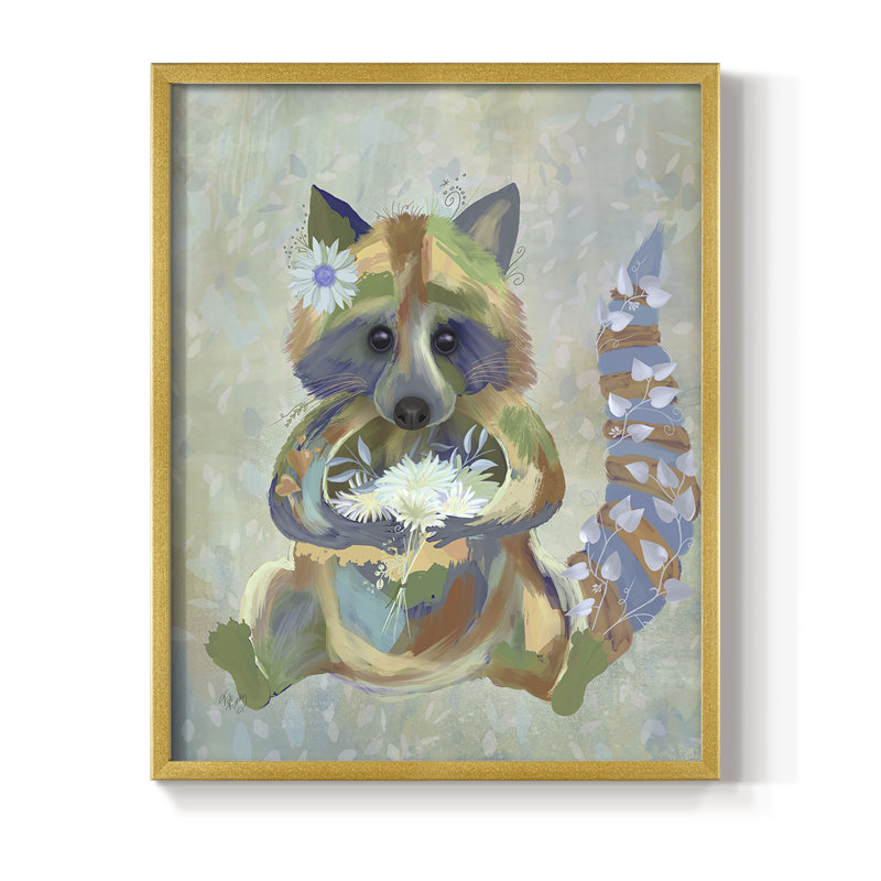 Fantastic Florals Raccoon, reproduction encadrée - bois massif, H 10 po x l 8 po