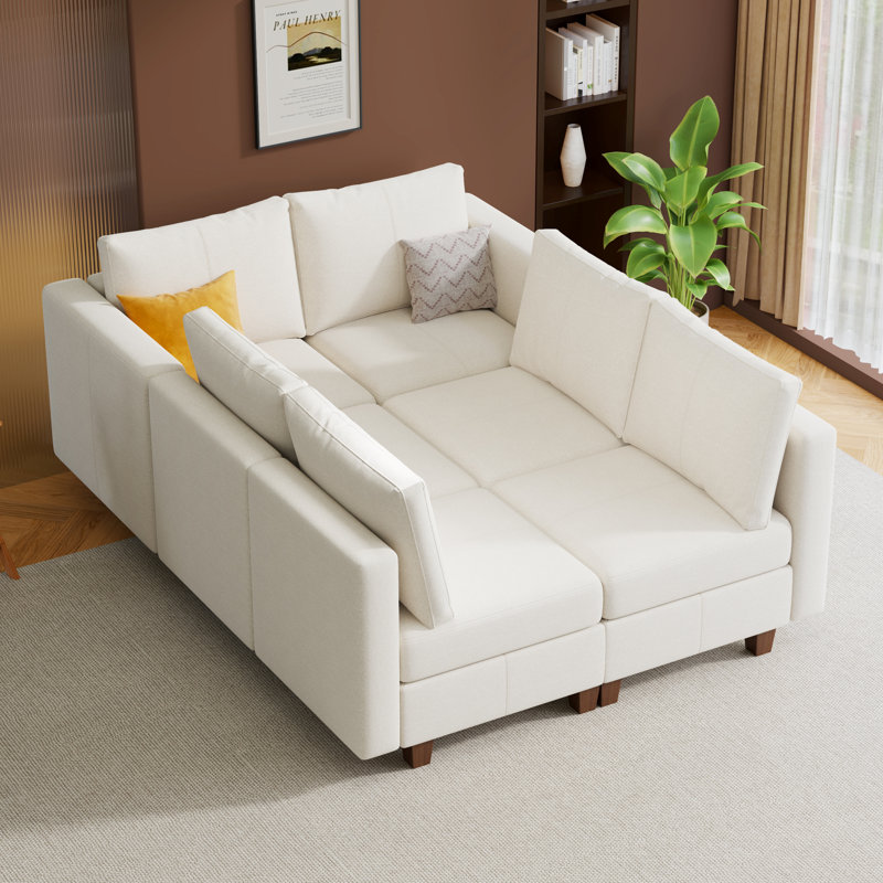  Canapé modulaire modulaire avec rangement, canapé modulaire rembourré et confortable pour le salon, la chambre à coucher, canapé en L 6 places, chenille en blanc