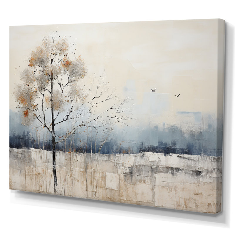 Minimalisme beige et bleu campagne II - impressions sur toile campagne, Toile tendue, H 16 po x l 32 po x P 1 po