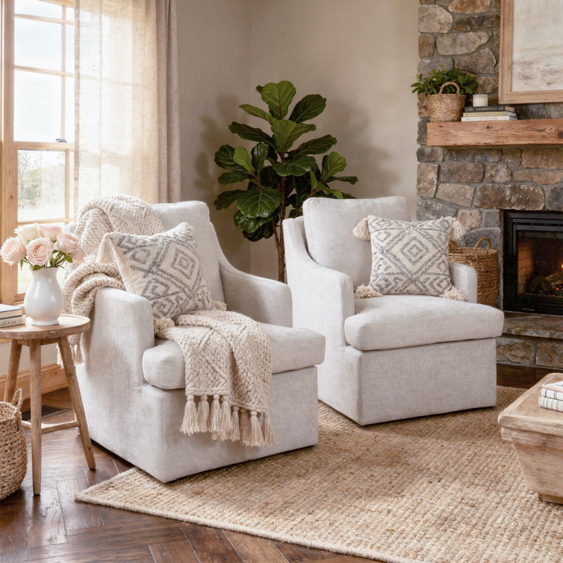 Fauteuil pivotant rembourré en chenille, Beige
