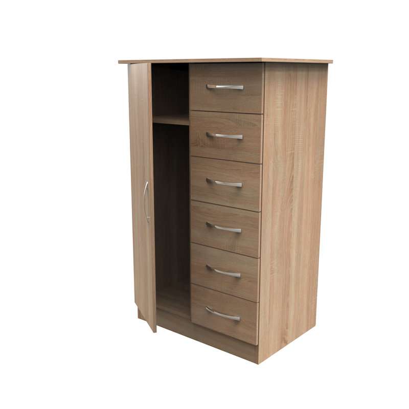 Dekyn 1 Door 5 Drawer Kids Robe in White Matt, Bardolino Oak