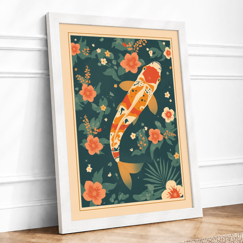 Koi in Bloom Japandi - Framed Print, A3 - 42.0 x 29.7 cm, White
