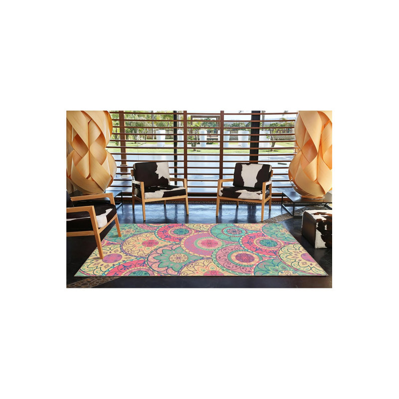 Pink Tones Disk Patterned Modern Decorative Machine Washable Rug, Runner 4'11" x 9'10" Rug Pad Included