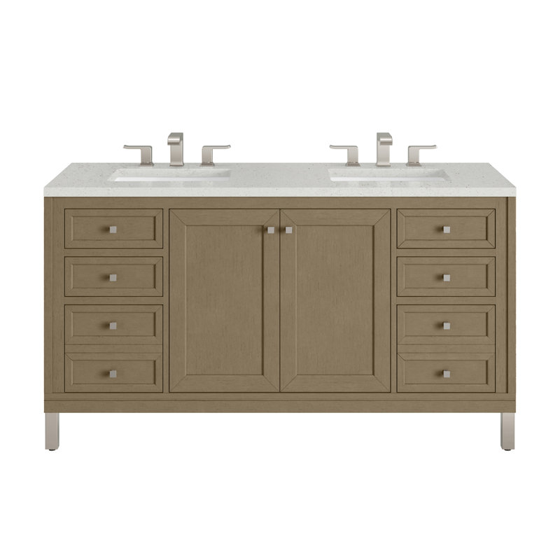 Chicago 60'' W Double Vanity, Charcoal Soapstone, 8" Widespread, Walnut Whisper
