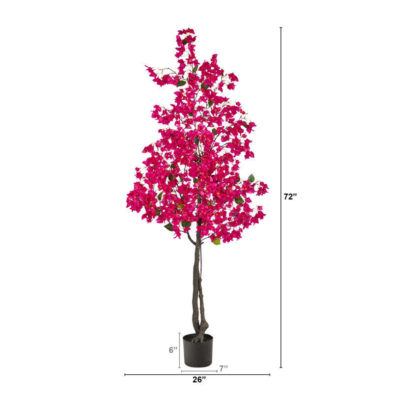 6ft White Bougainvillea Faux Flowering Tree in Iron Planter