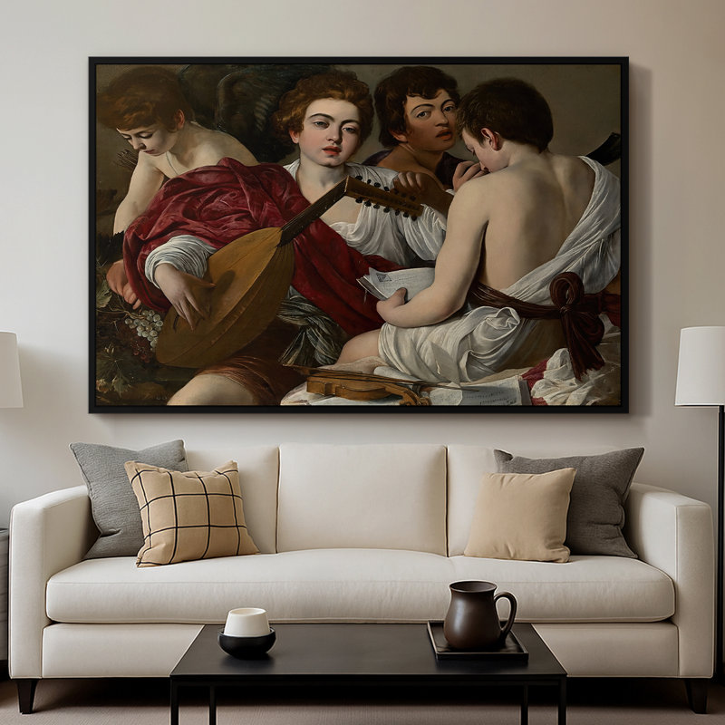 Les Musiciens, c. 1595 - Toile tendue avec châssis Caravaggio, 26 x 40, Noir