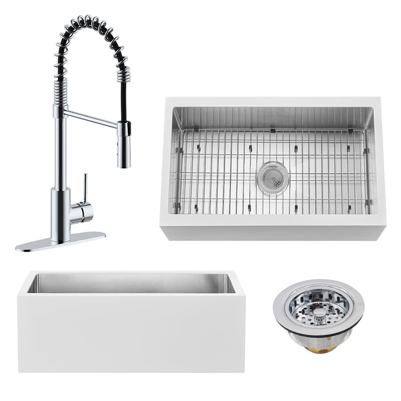 30'' L Single Bowl Kitchen Sink, Polished Chrome