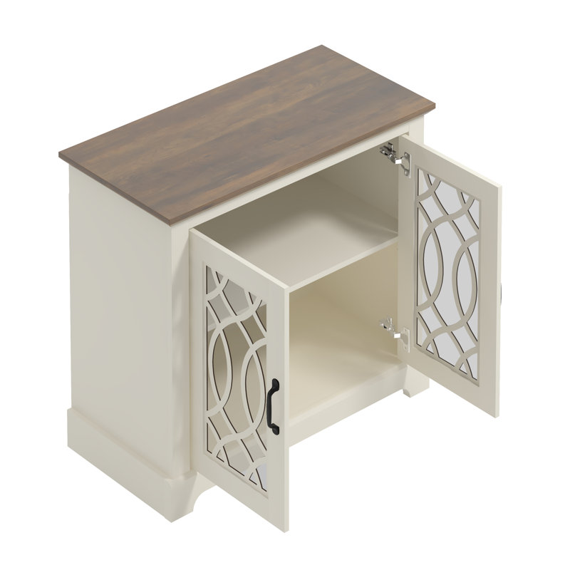 Eleana 32.4" W 2-Door Manufactured Wood Accent Cabinet with Acrylic Panels, Ivory/Knotty Oak