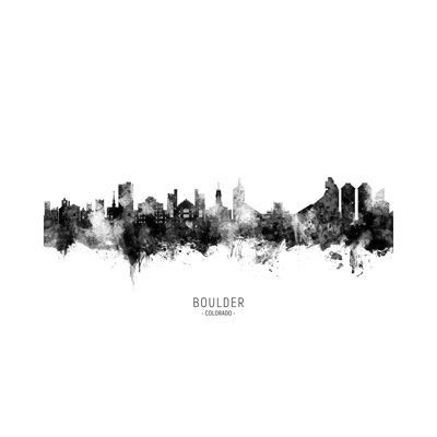 Boulder Colorado Skyline Name In Black And White by Michael Tompsett - Wrapped Canvas Gallery-Wrapped Canvas Giclée