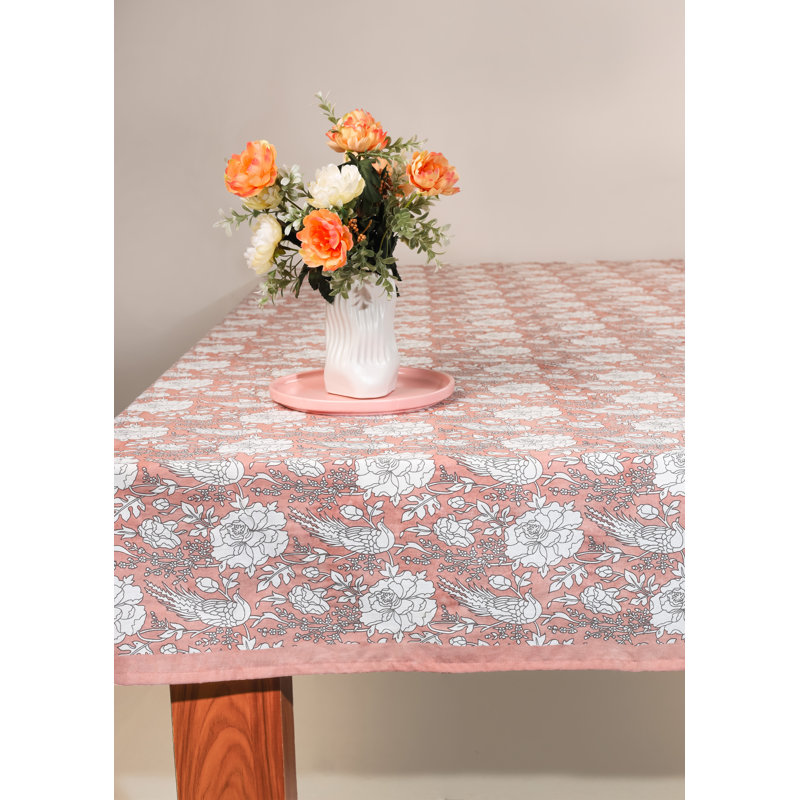 Peach Blossom Block Print Cotton Tablecloth