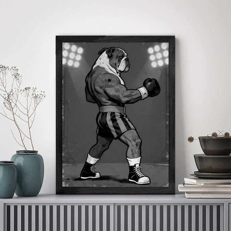 Art encadré noir Bulldog rétro encadré noir, H 11 po x l 9 po
