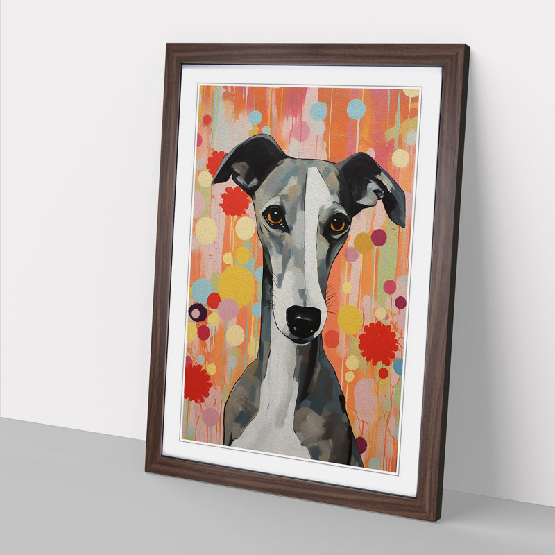 Whippet Colour Field No.2 - Framed Print, 46cm H x 34cm W x 2cm D, Walnut 