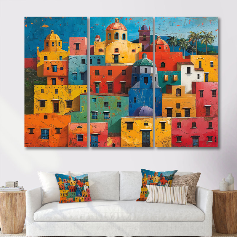 Ensemble de maisons coloniales cubaines dans la ville II - Bâtiments de la ville, Toile tendue, H 28 po x l 12 po x P 1 po