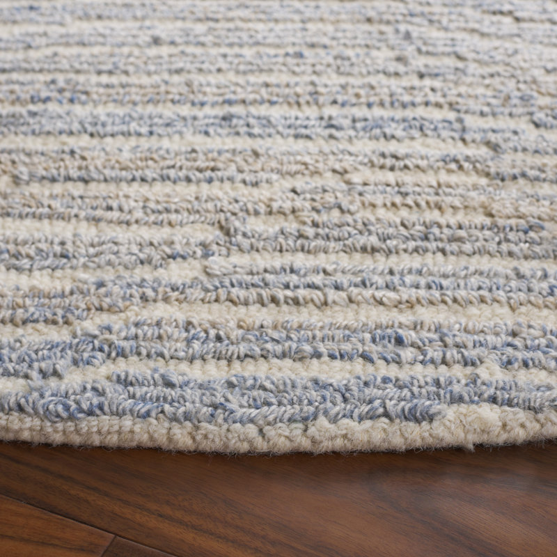 Matroni Hand Tufted Pet Yarn/Wool/Cotton Abstract Rug in Light Blue/Ivory, Round 6'