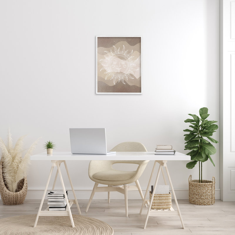 «Boho Celestial Sun», art mural par Lil 'Rue, Giclée encadrée blanc bord de mer, H 24 po x l 30 po