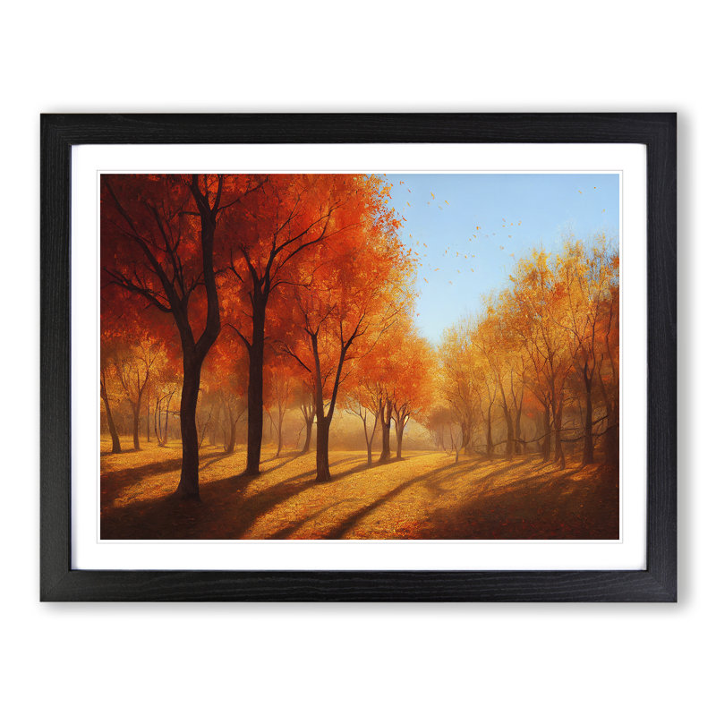 Mesmerising Autumn Forest - Single Picture Frame Painting, 46cm H x 64cm W x 2cm D, Black