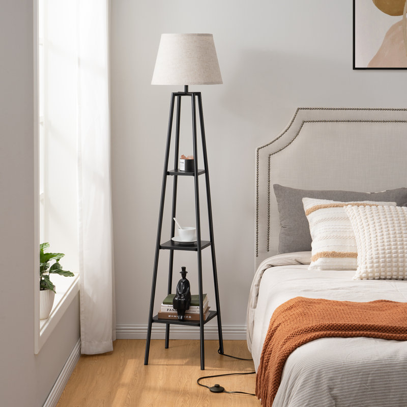 Mier 65" Tray Table Floor Lamp, Ebony/Black