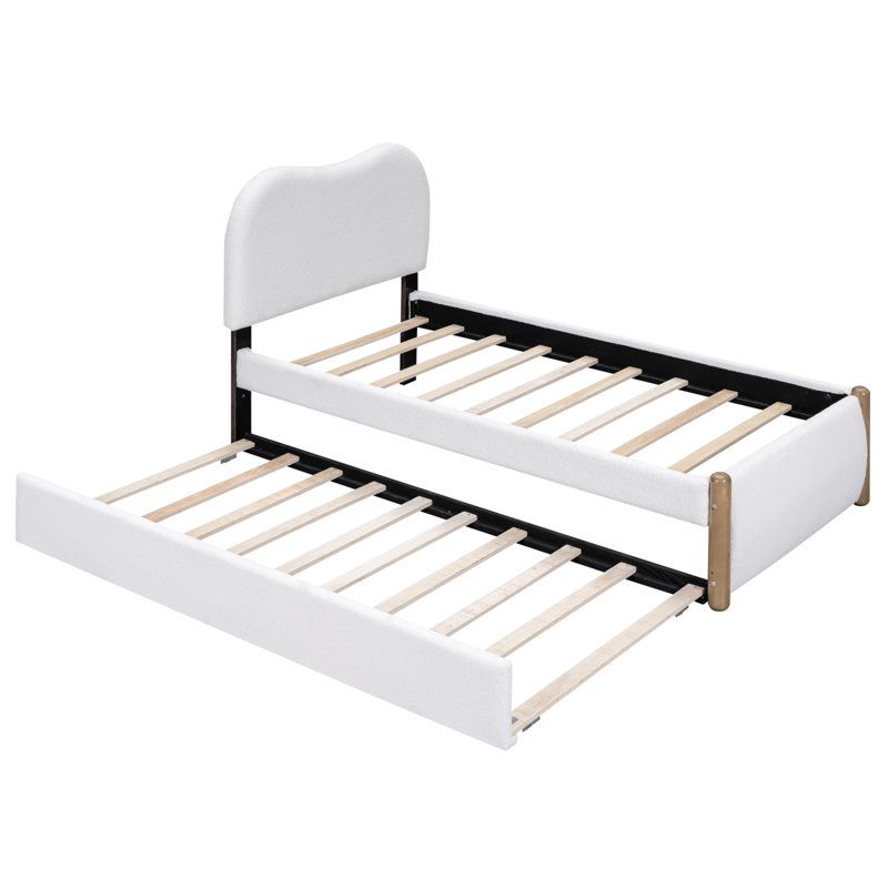 Upholstered Platform Bed With Trundle, Twin, White