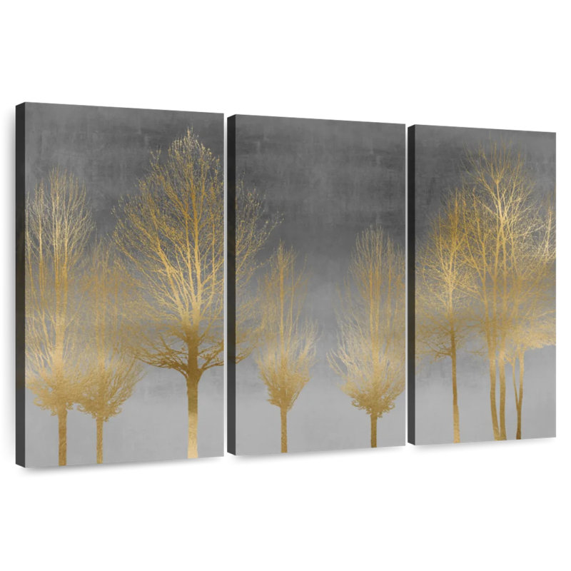 Forêt dorée sur fond gris Harnek, H 36 po x l 57 po