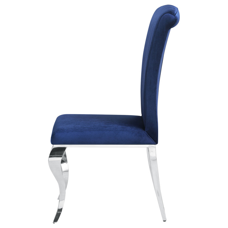 Chaise de salle à manger rembourrée, Velours bleu marine