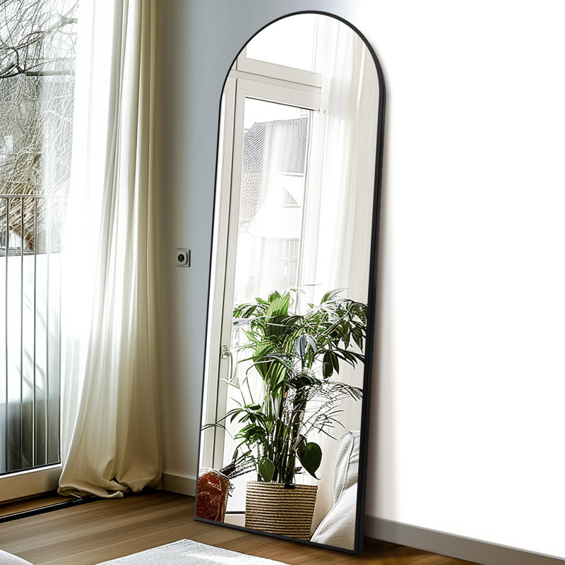 Arched Black Aluminum Full Length Standing Mirror with Stand