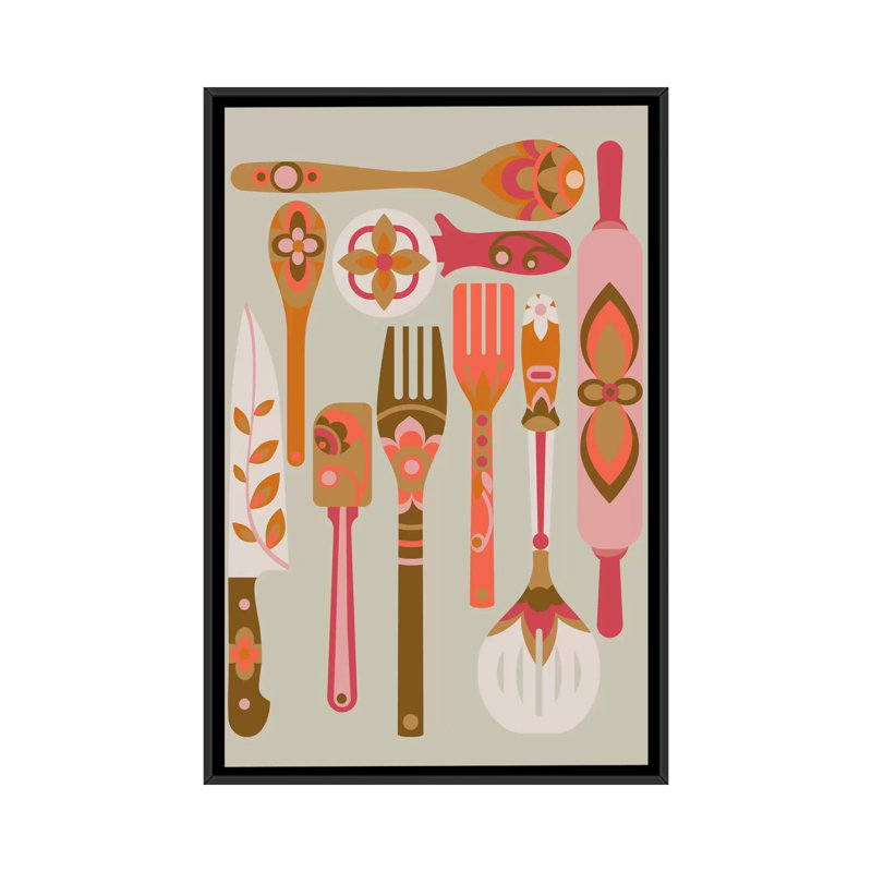 Dans la cuisine, impression sur toile tendue, H 26 po x l 18 po x P 1,5 po, Toile avec cadre noir