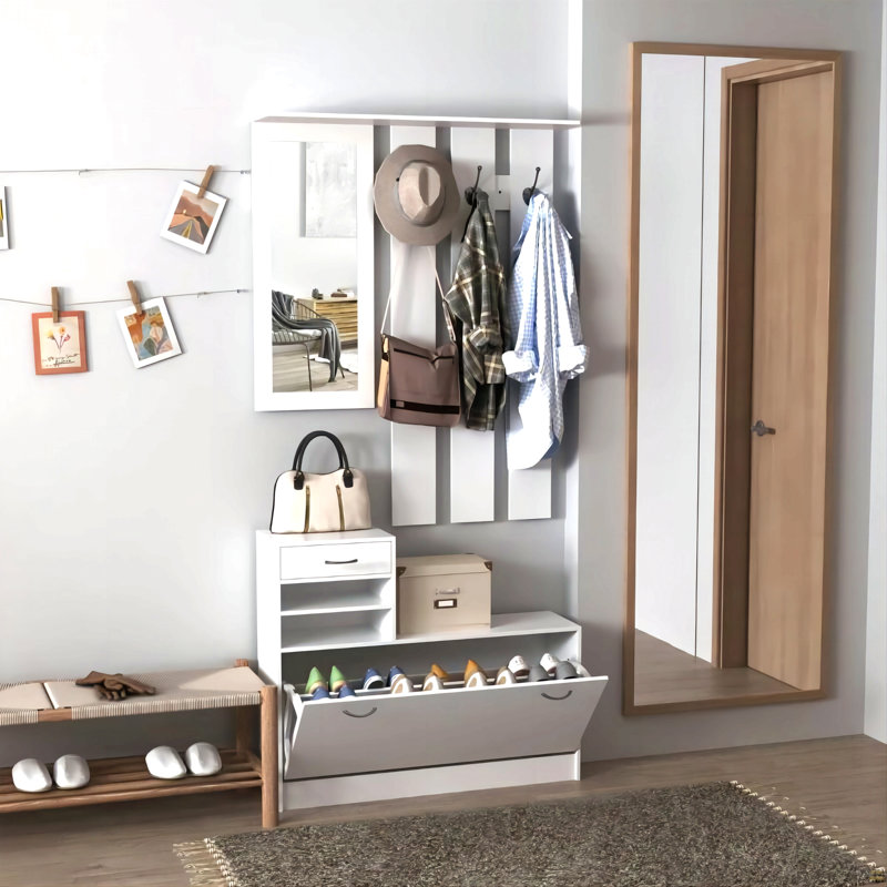Armoire à portes combinées avec armoire à chaussures + tablette suspendue + miroir