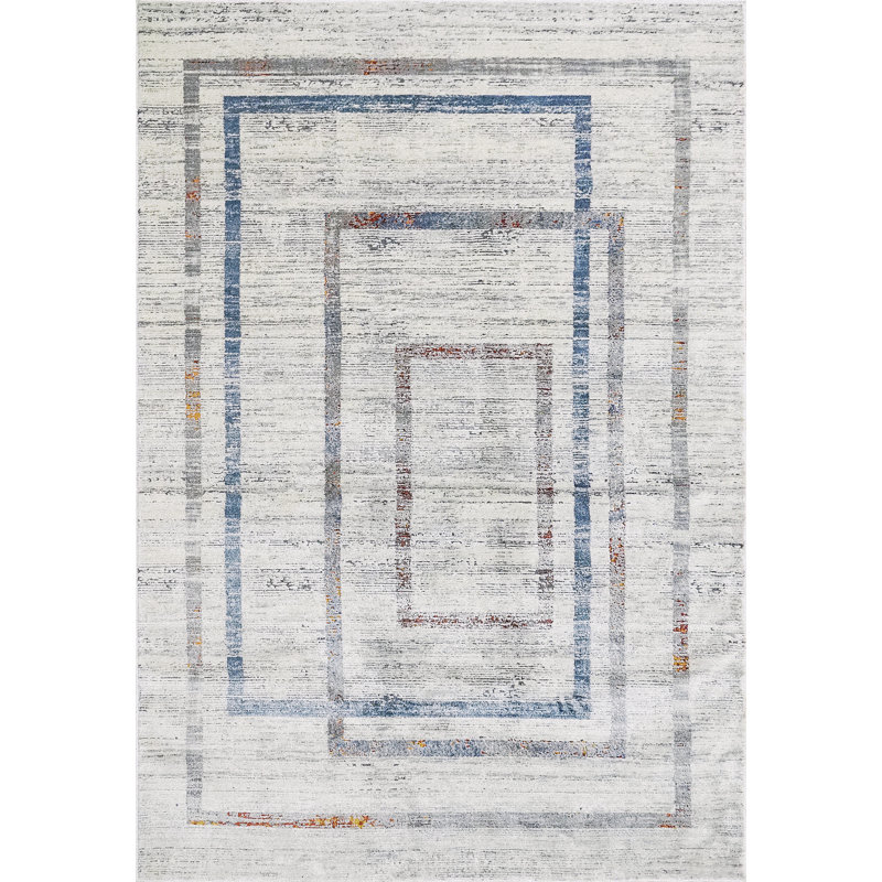 Jayden-Scott Geometric Gray/Blue Area Rug, Rectangle 5'3" x 7'7"