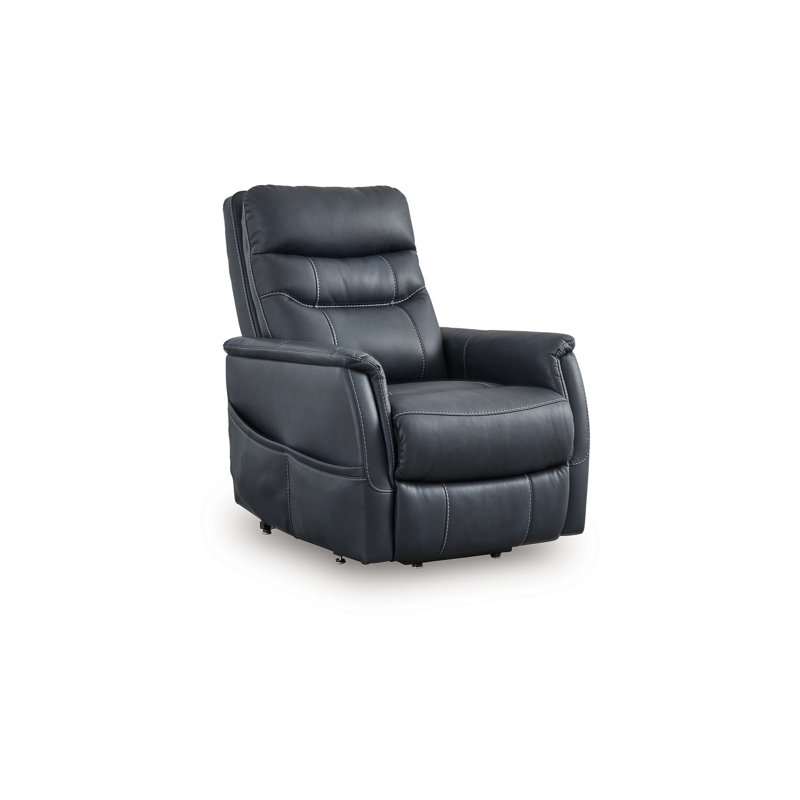 Fauteuil inclinable électrique Barrett, similicuir gris foncé, dossier coussiné, Bleu saphir