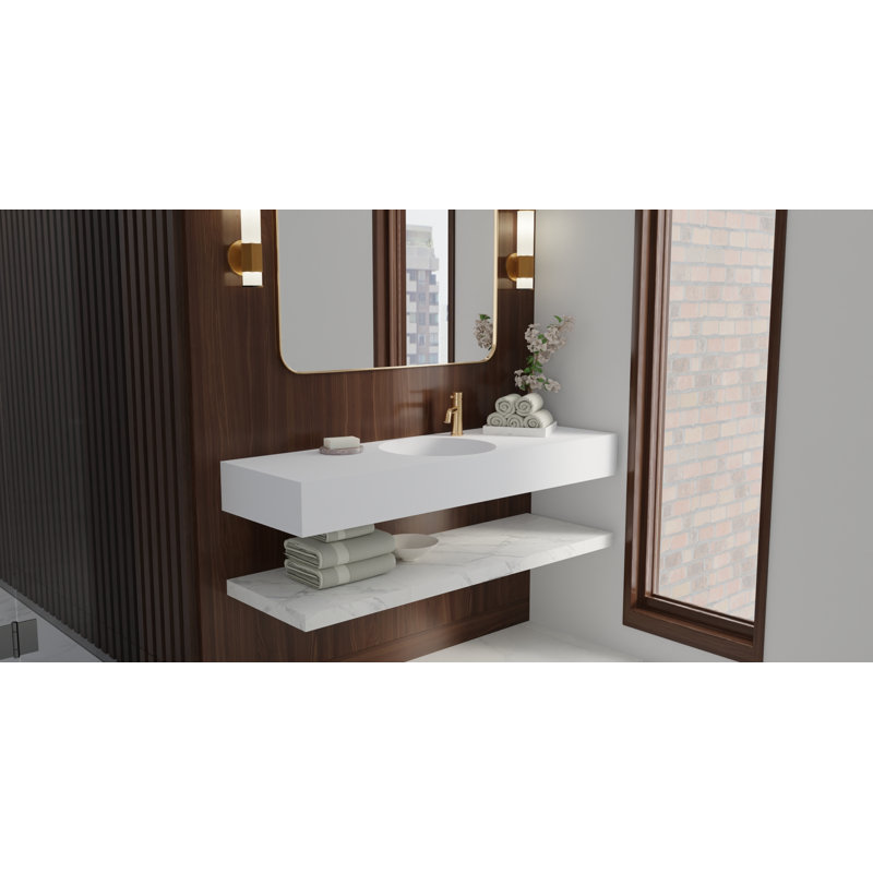 Lavabo de salle de bain mural rectangulaire en résine avec trop-plein 55,5 po x 17,7 po Badeloft WT-02-C-M, Blanc mat