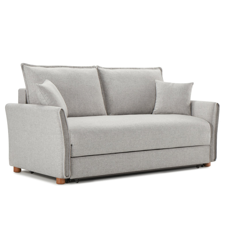 Canapé-lit relaxant en chenille gris avec rangement modulaire et coussins, rangement, structure stable