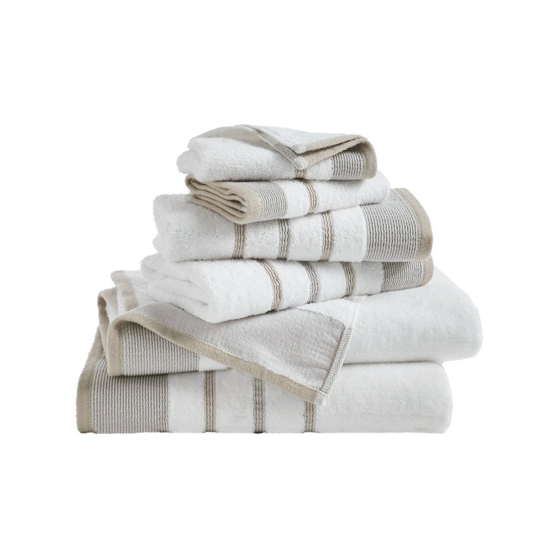 Deanthony Luxury Cotton Decorative, Glacier Gray/Cappuccino, 6 Piece Towel Set