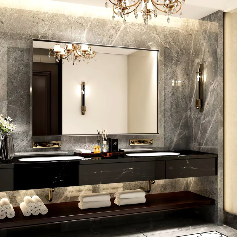 Miroir de salle de bain 48x30inch, 29,26 po x 46,35 po, Argent argent