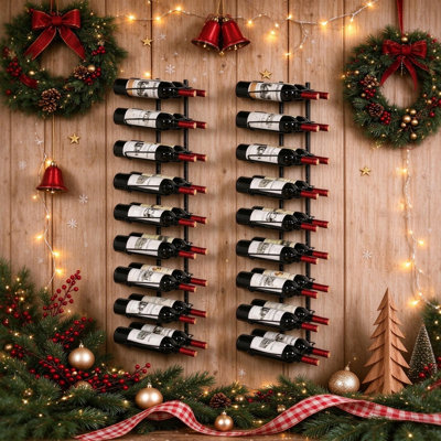 24 Bottle Wall Mounted Wine Rack, Black Carbon Steel Arc Design Adjustable Shelf