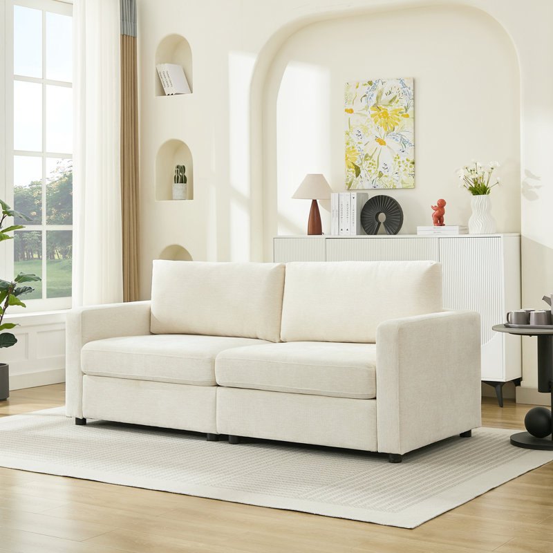 Wauseon 79.6"  Upholstered Sofa Chenille Modern Couch, Beige