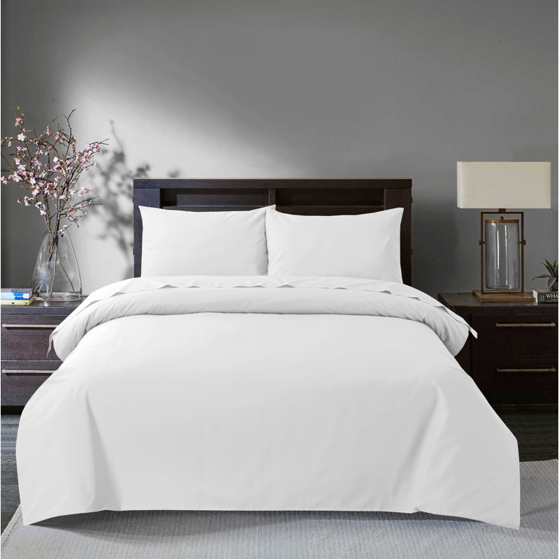 Blodgett Cotton Solid Colour Duvet Cover Set with Pillowcases Included, Super King - 2 Standard Pillowcases, Ivory
