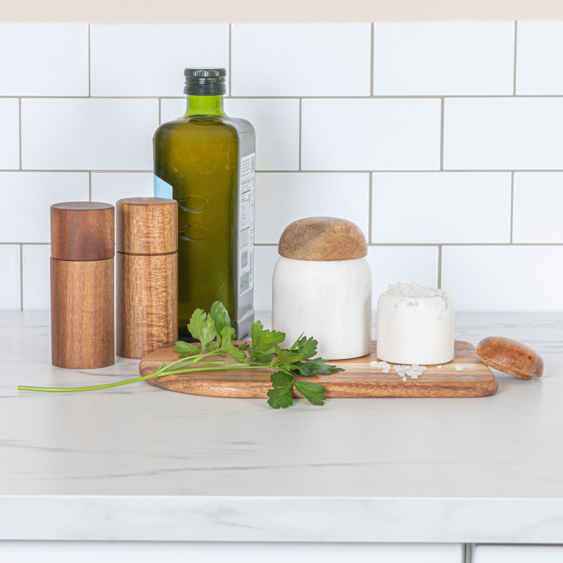 Marbre et marbrure en bois de manguier avec couvercle, H 3,25 po x l 3 po x P 3 po, Blanc