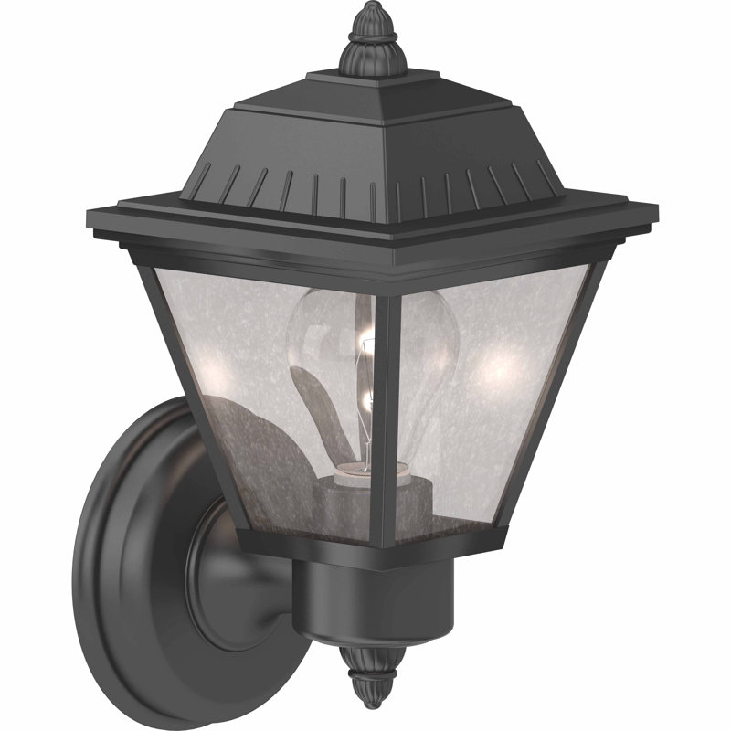 Lanterne murale d'extérieur en fonte d'aluminium 1 lumière murale avec verre grainé transparent, Noir