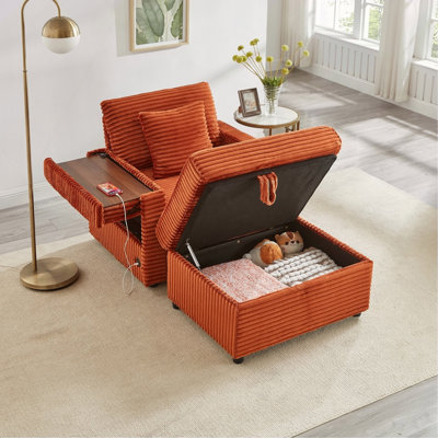 Canapé confortable moelleux en velours côtelé, espace de rangement pour une grande chaise simple, méridienne super moelleuse avec repose-pieds et table, convient pour une chambre de repos, un appartement