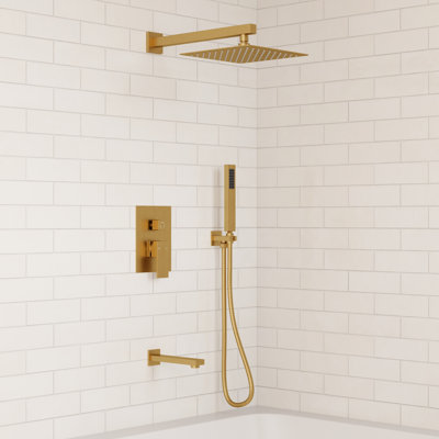 Wall Mount 10" High-Pressure Rainfall Shower System, Tub Shower Faucet Set with Rough-in Valve