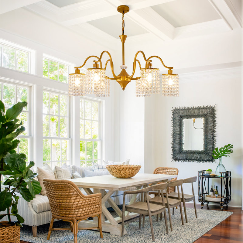 6 - Light Dimmable Crystal Chandelier, Gold